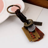 PERSONALIZED ALLOY BLADE COWHIDE KEYCHAIN_CWMM4712