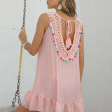 SLEEVELESS FRINGE BEACH SWIMSUIT COVER UP_CWASC2380