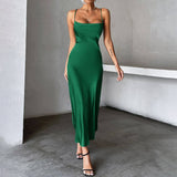 Solid-Colored Satin Satin Party Halter Dress