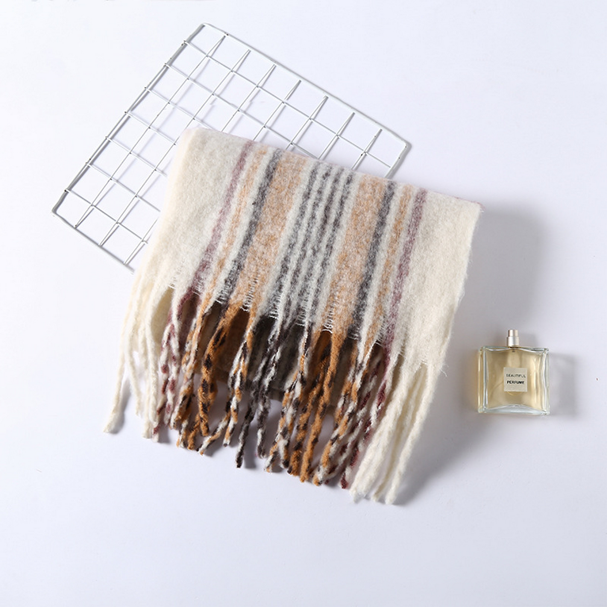 FAUX CASHMERE PLAID SCARF THICK FRINGED WRAP_CWASC2698