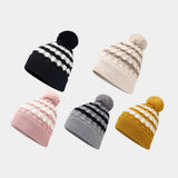 NEW CONTRAST STRIPED POM POM KNITTED HAT_CWAH1609