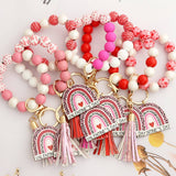 HEART CHARM WOODEN BEAD BRACELET KEYCHAIN_CWAB5077