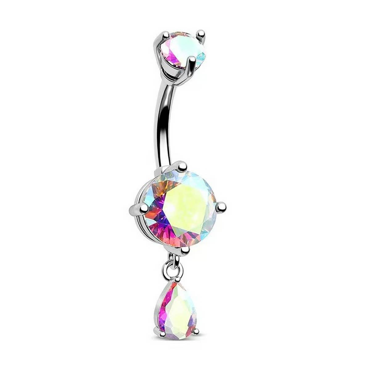 ROUND TEARDROP CZ BELLY RING IN STAINLESS STEEL_CWMM9246