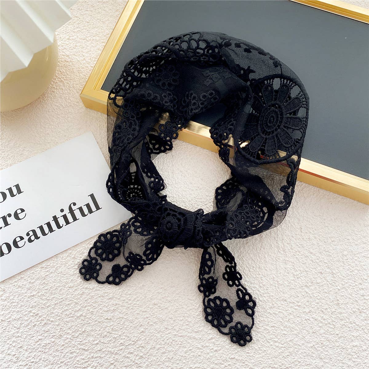 LACE FLORAL TRIANGLE SCARF NECK HAIR WRAP_CWASC0851