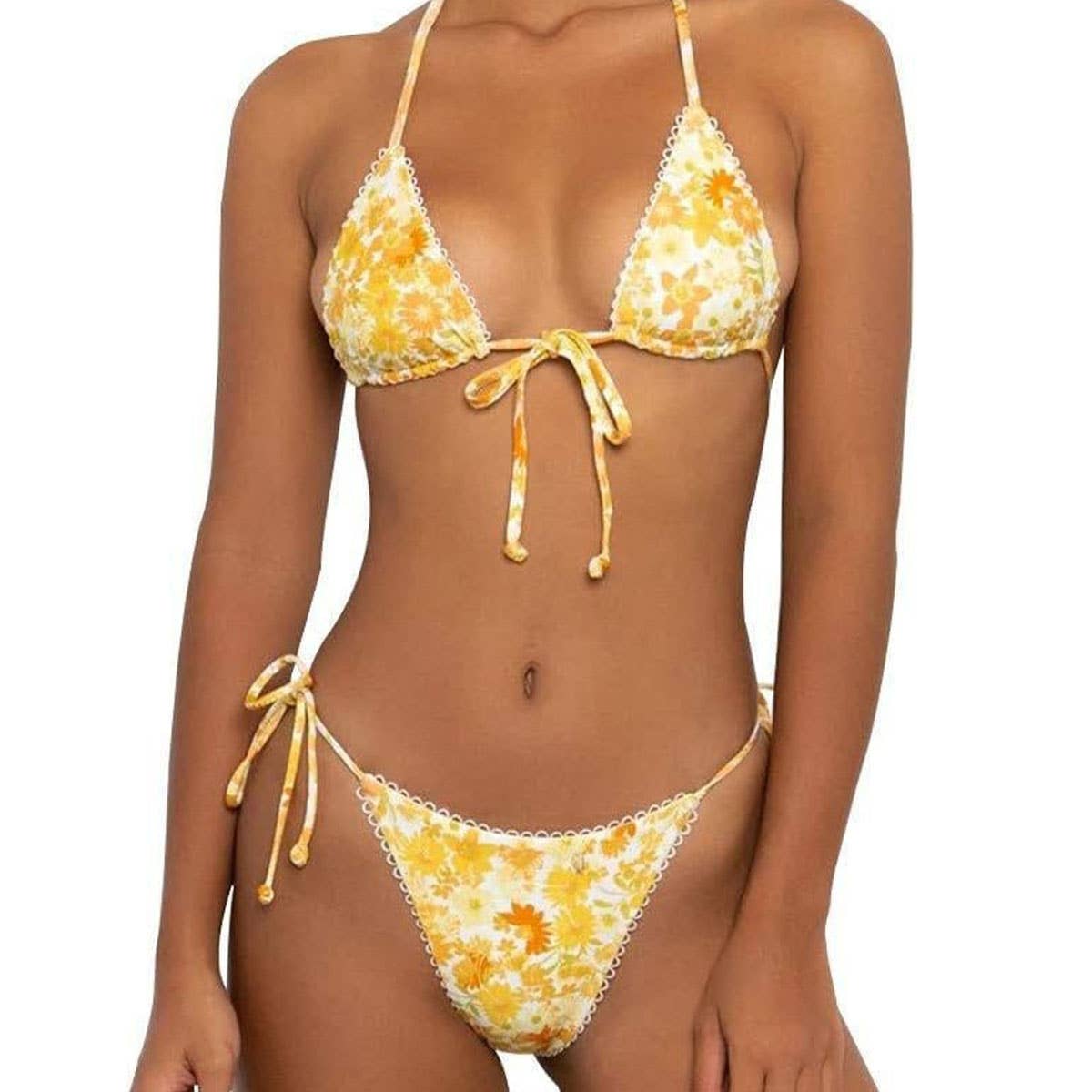 FLORAL DEEP V PUSH UP BIKINI TWO PIECE SWIMSUIT_CWMW0767