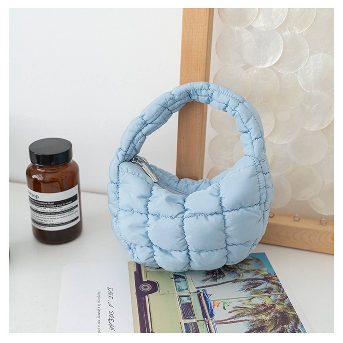 STYLISH PLAID PUFFY CLOUD HANDBAG MINI TOTE_CUAB00506