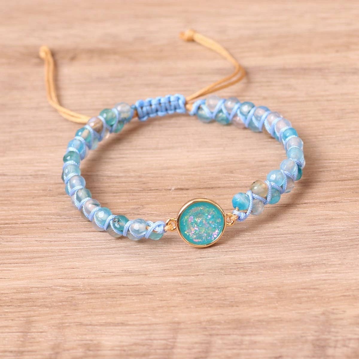 BLUE STONE BEAD YOGA FRIENDSHIP WOVEN BRACELETS_CWAJE3936