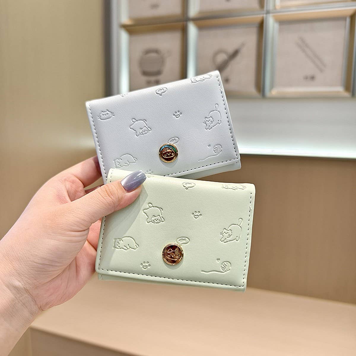 Cute Cat Embossed Mini Trifold Wallet For Students_Cwab06230