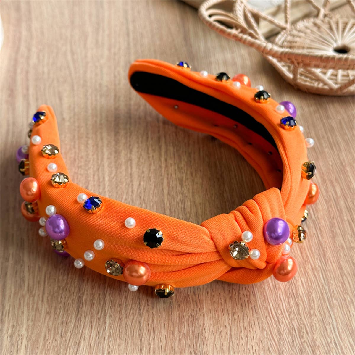 Halloween Knotted Headband Pearl Rhinestone_Cwaha07585