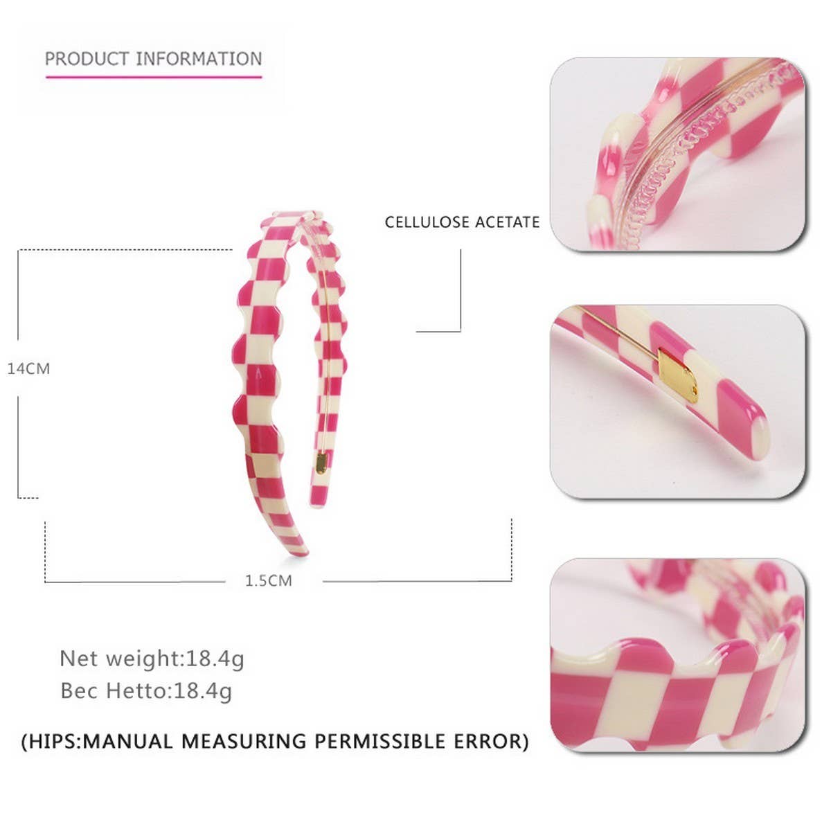Wavy Acetate Check Headband Hairpin