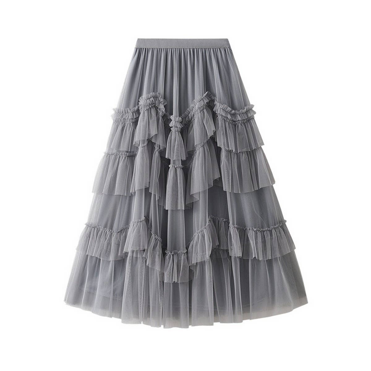 Tiered Tulle Patchwork Flared Maxi Skirt_Cwbms0388