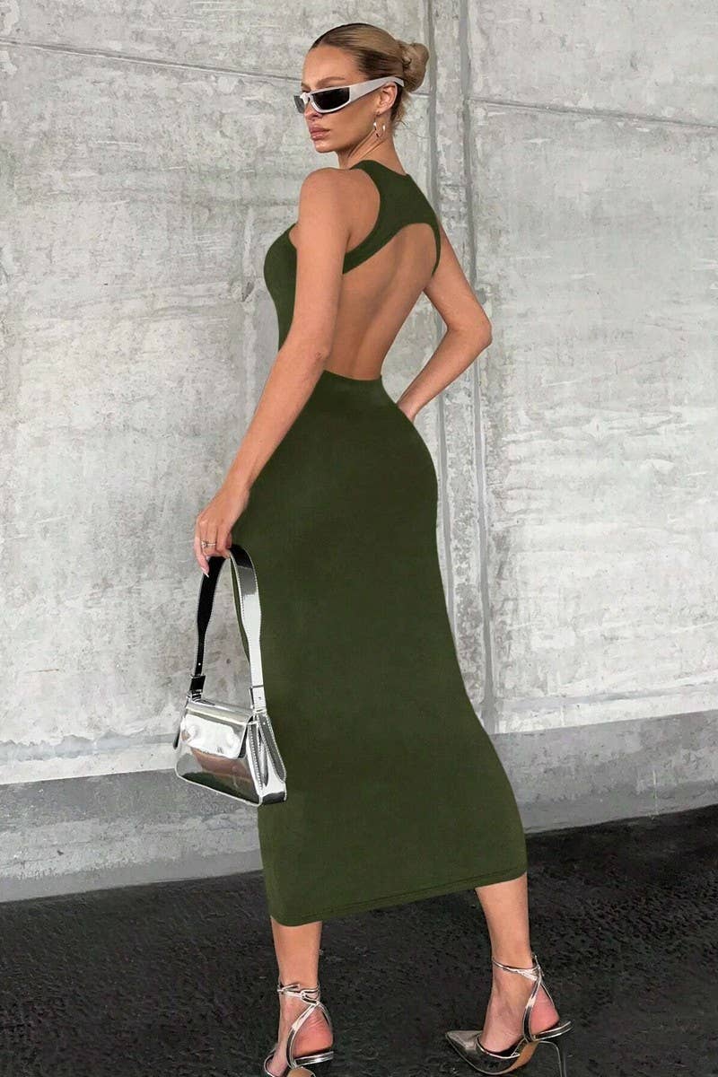 Solid Color Sexy Cut Out Vest Sheath Dress_Cwdsd3098