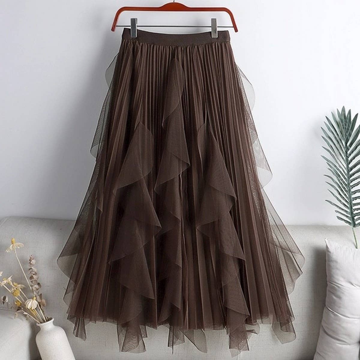 Tulle Skirt Mid-Length High Waist Pleated Skirt_Cwbls0397