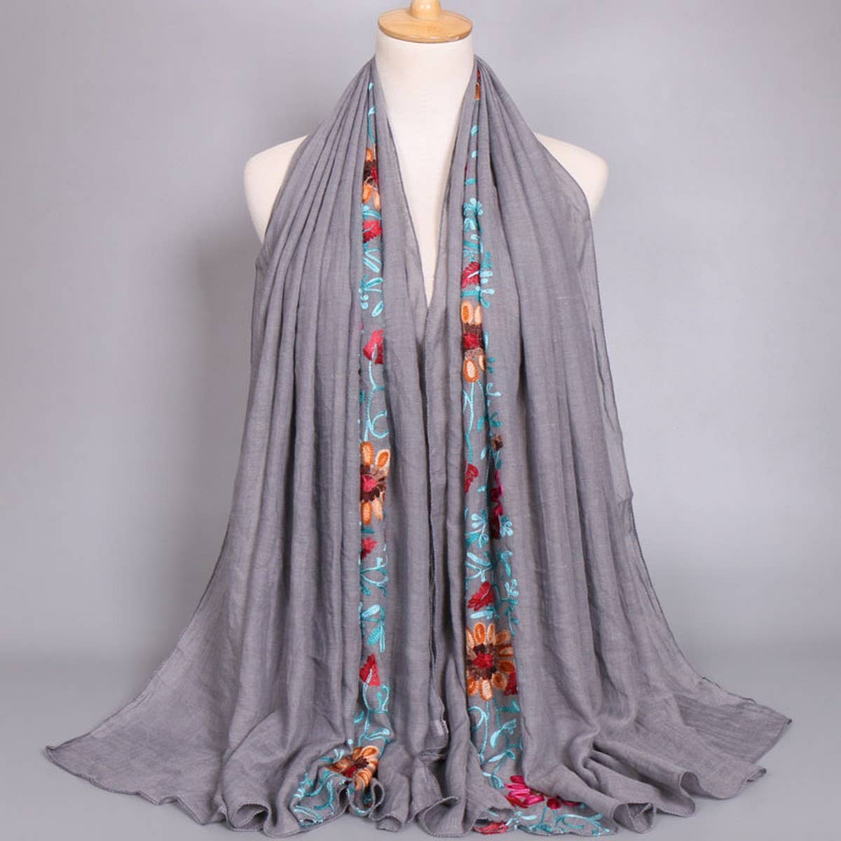 Embroidered Cotton Scarf Long Veil Shawl_Cwmm2002
