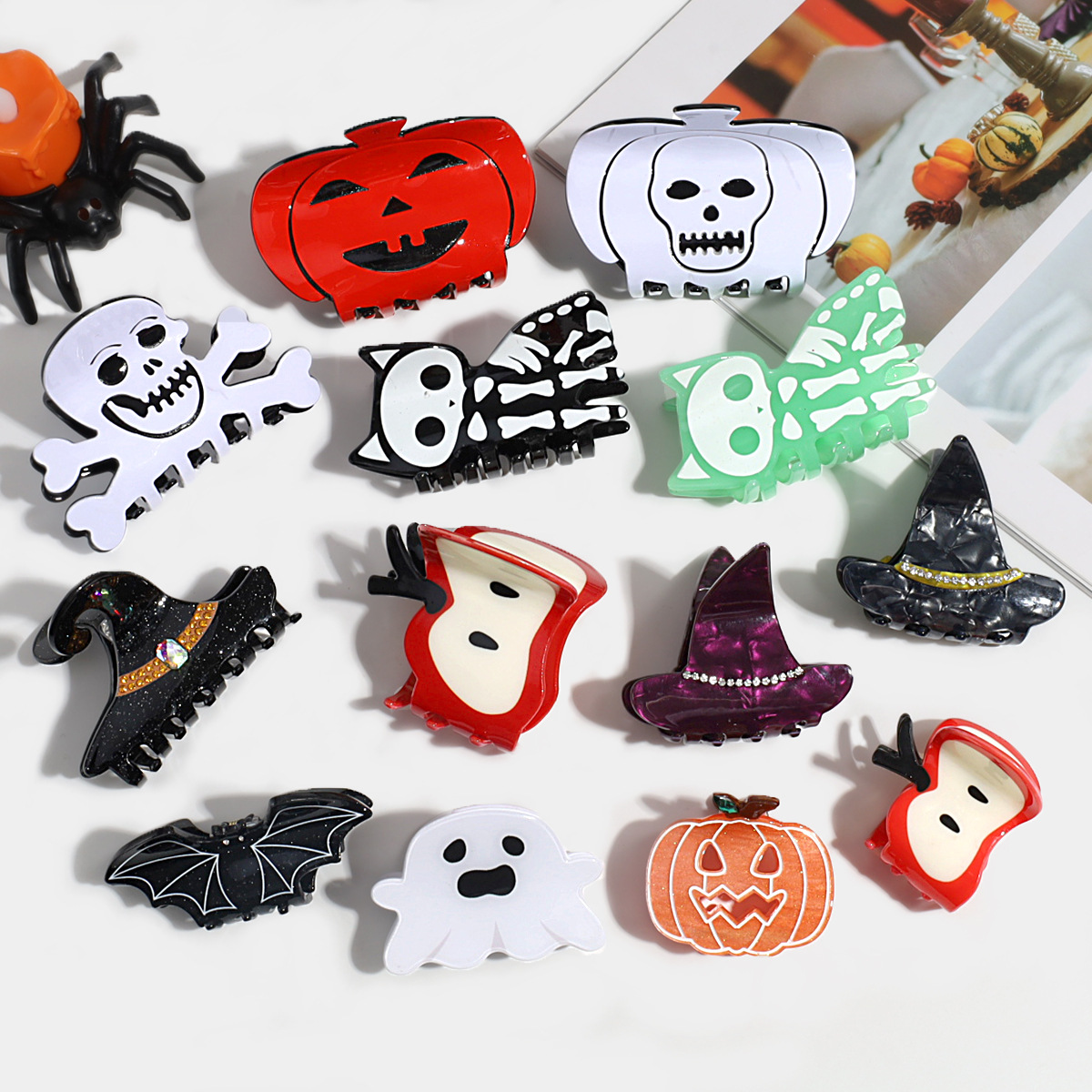 Halloween Acetate Hair Claw?Witch & Bat Design_Cwaha07286