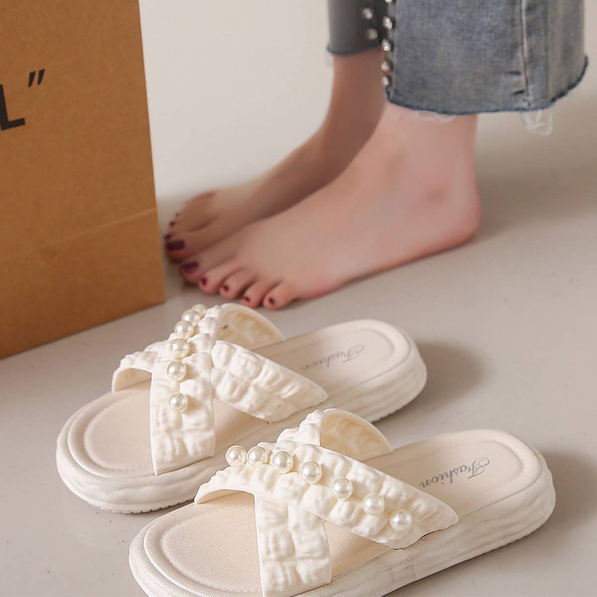 SUMMER BEACH SHOES PEARL CHAIN SANDALS_CWSHS0672