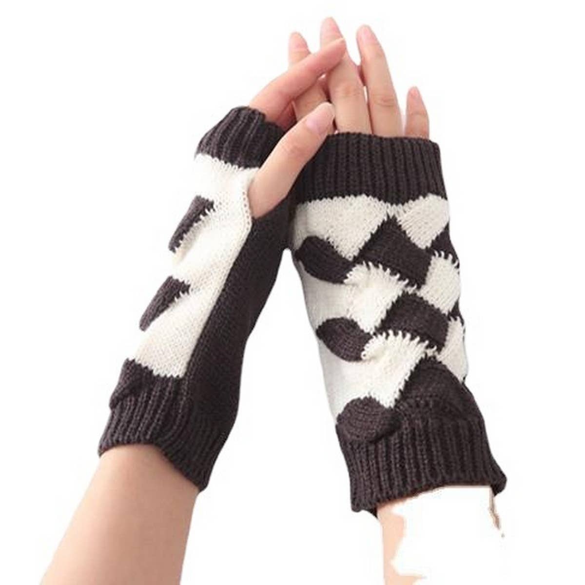 Braided Colorblock Fingerless Gloves_Cwag0114