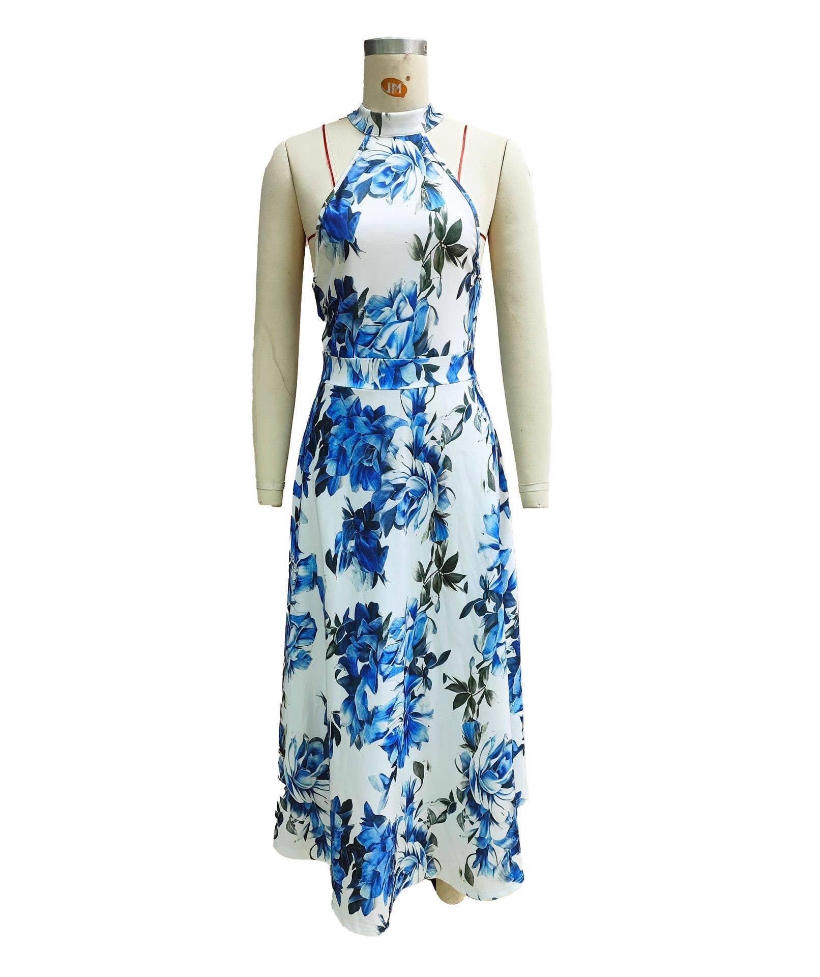 Vacation-Style Printed High-Waisted Beach Dress