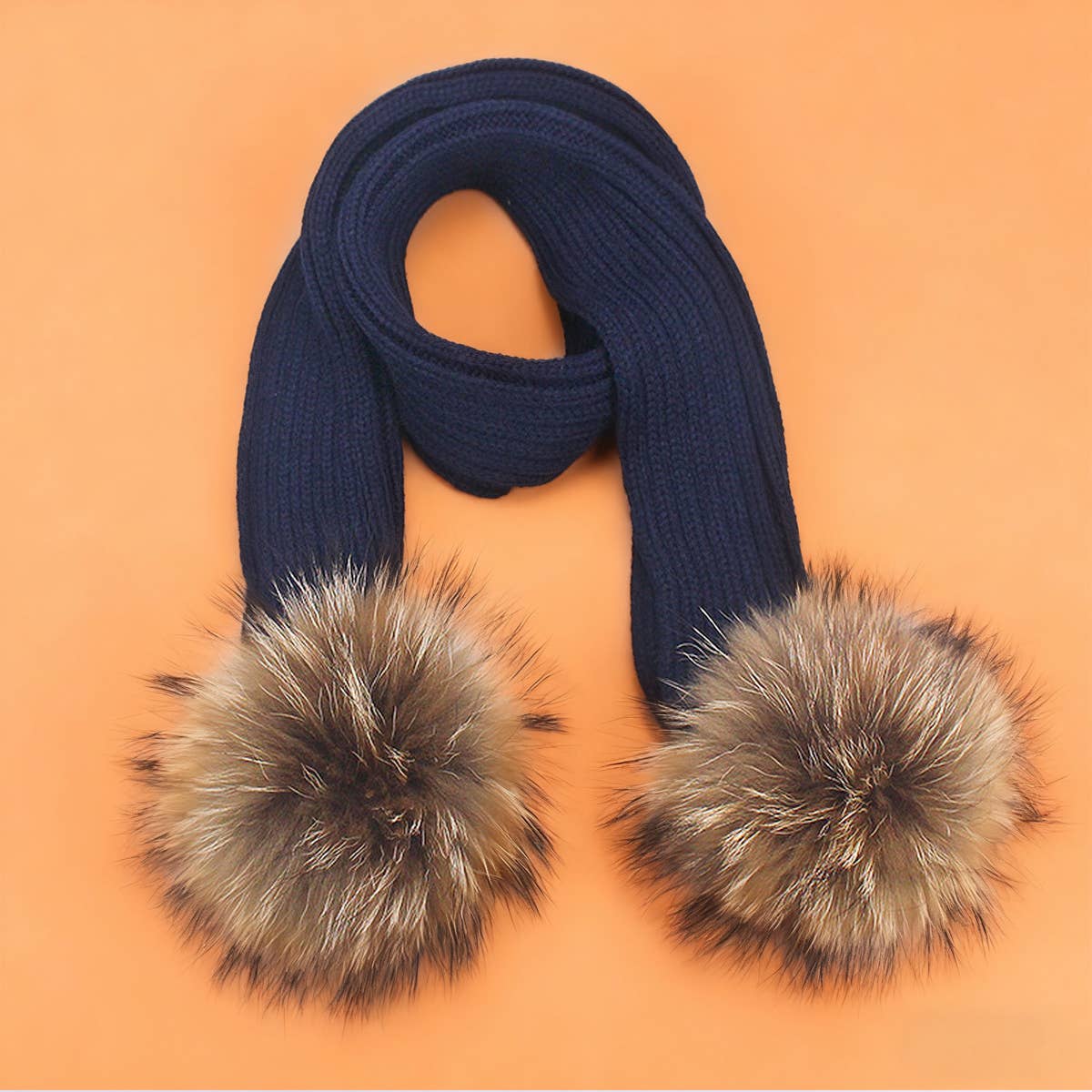 Winter Knit Scarf With Real Raccoon Fur Pom_Cwasc03494