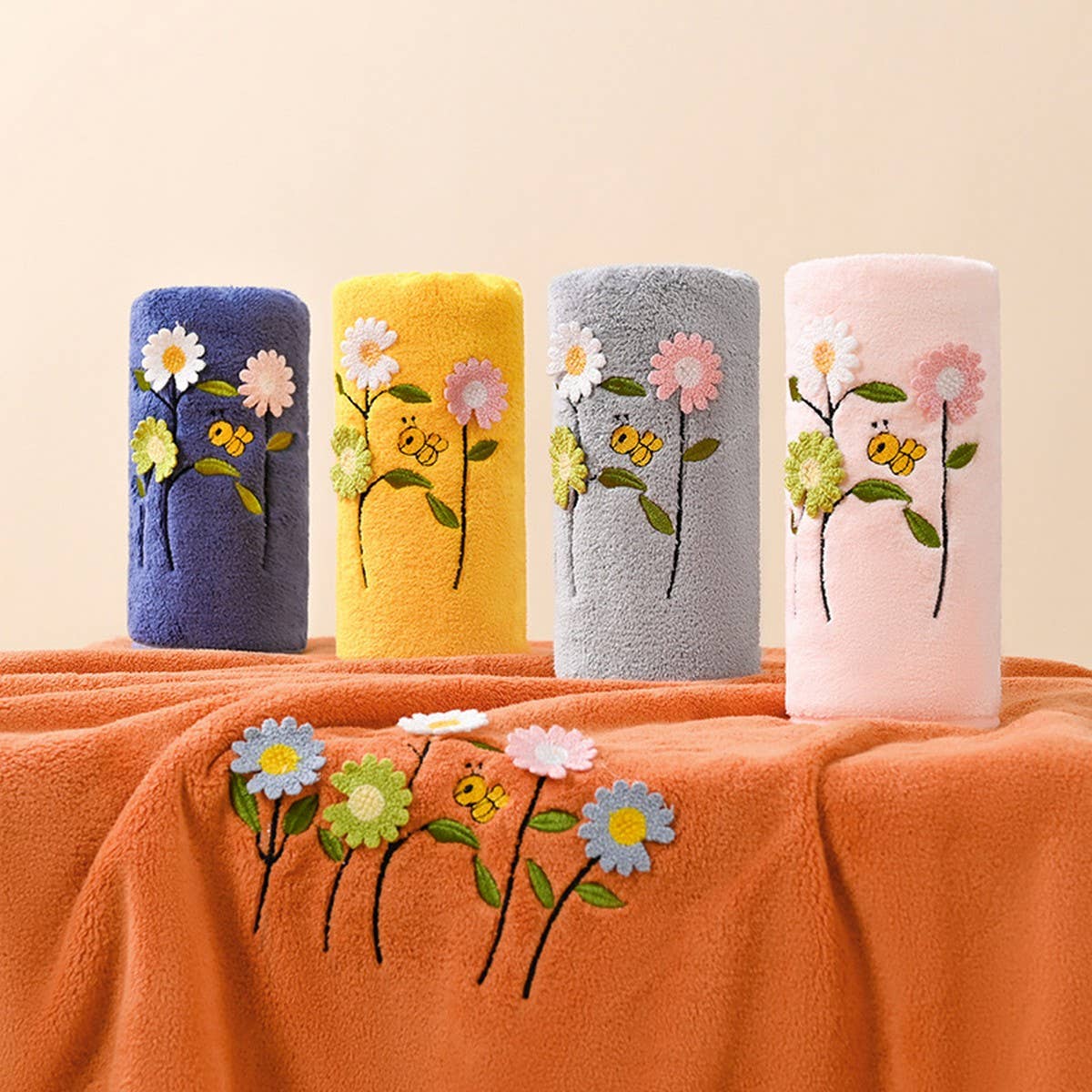 CORAL FLEECE FLOWER SQUARE TOWEL BATH TOWEL SET_CWMM2327