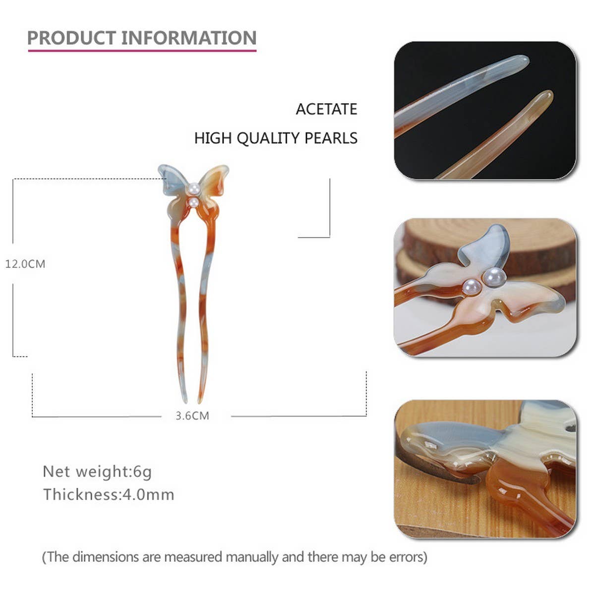 BUTTERFLY ACETATE HAIRPIN U SHAPED PEARL HAIRPIN_CWAHA4207