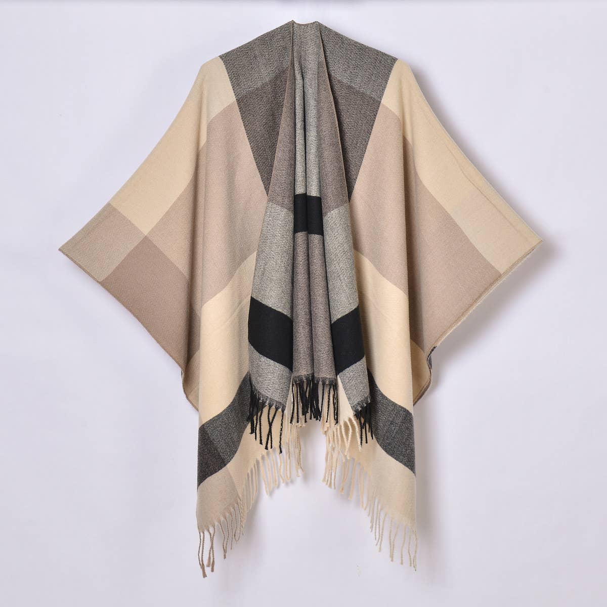 SIMPLE TASSEL MULTI COLOR LARGE PLAID SHAWL_CWASC0942