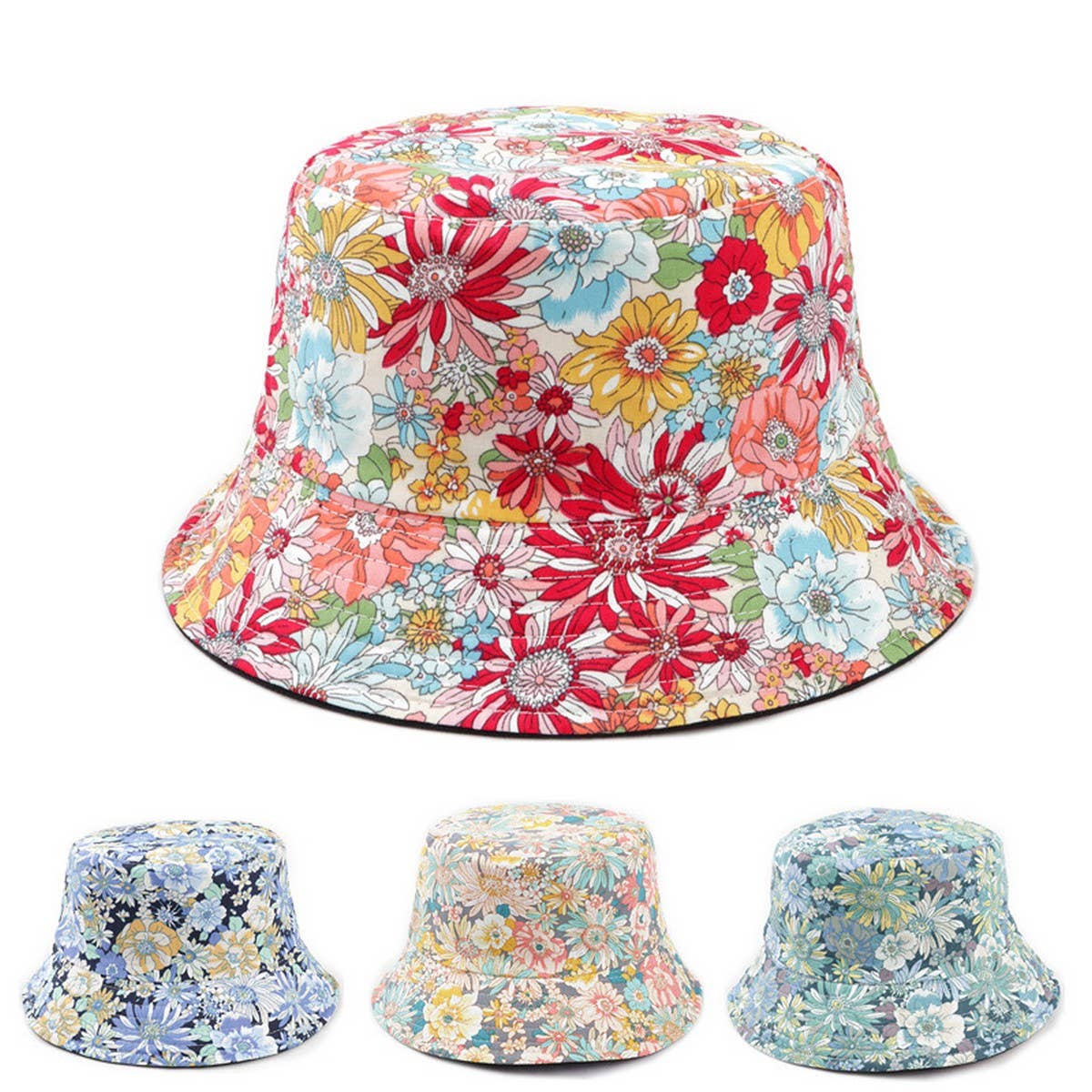 Cwah1507_Floral Design Reversible Cotton Bucket Hat
