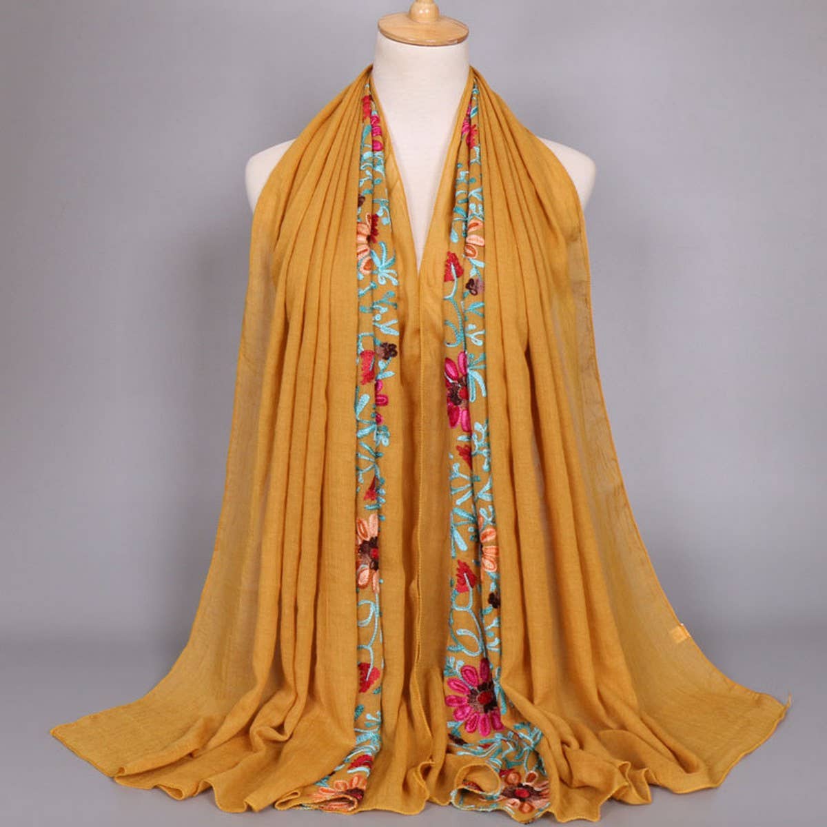 Embroidered Cotton Scarf Long Veil Shawl_Cwmm2002