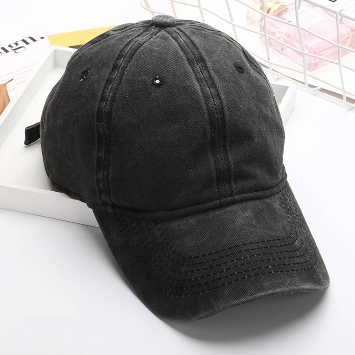 Washed Distressed Plain Cotton Baseball Cap_Cwah1854