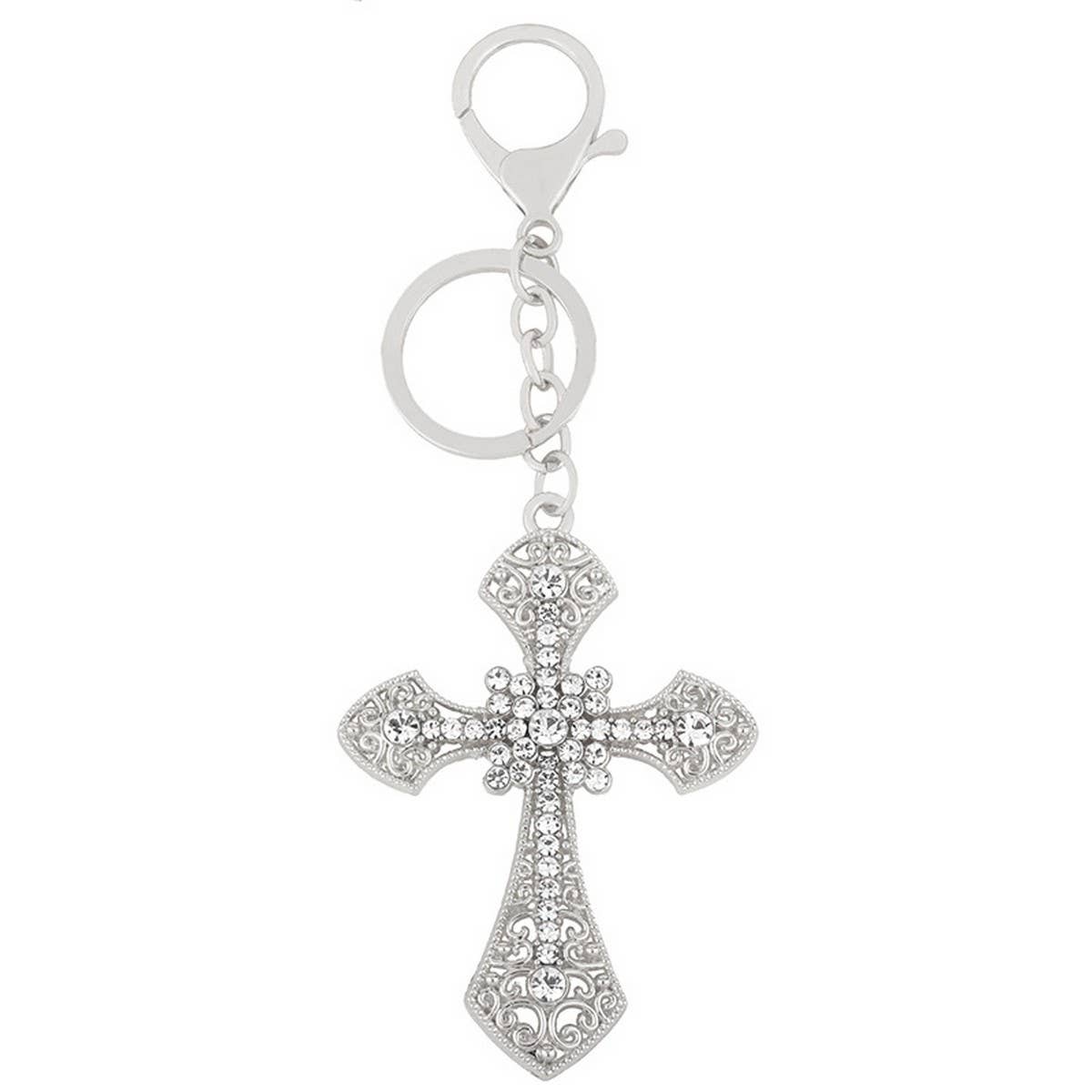 INLAID DIAMOND CROSS METAL KEYCHAIN_CWAJE0916