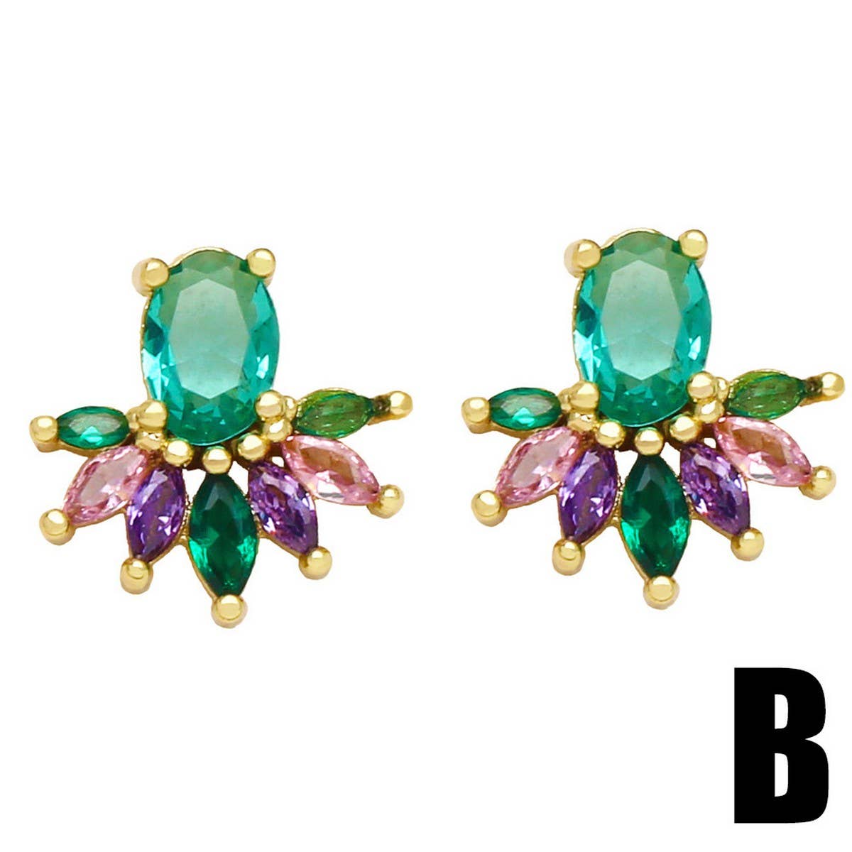 RETRO PERSONALIZED COLORED ZIRCON EARRINGS_CWAJE1001