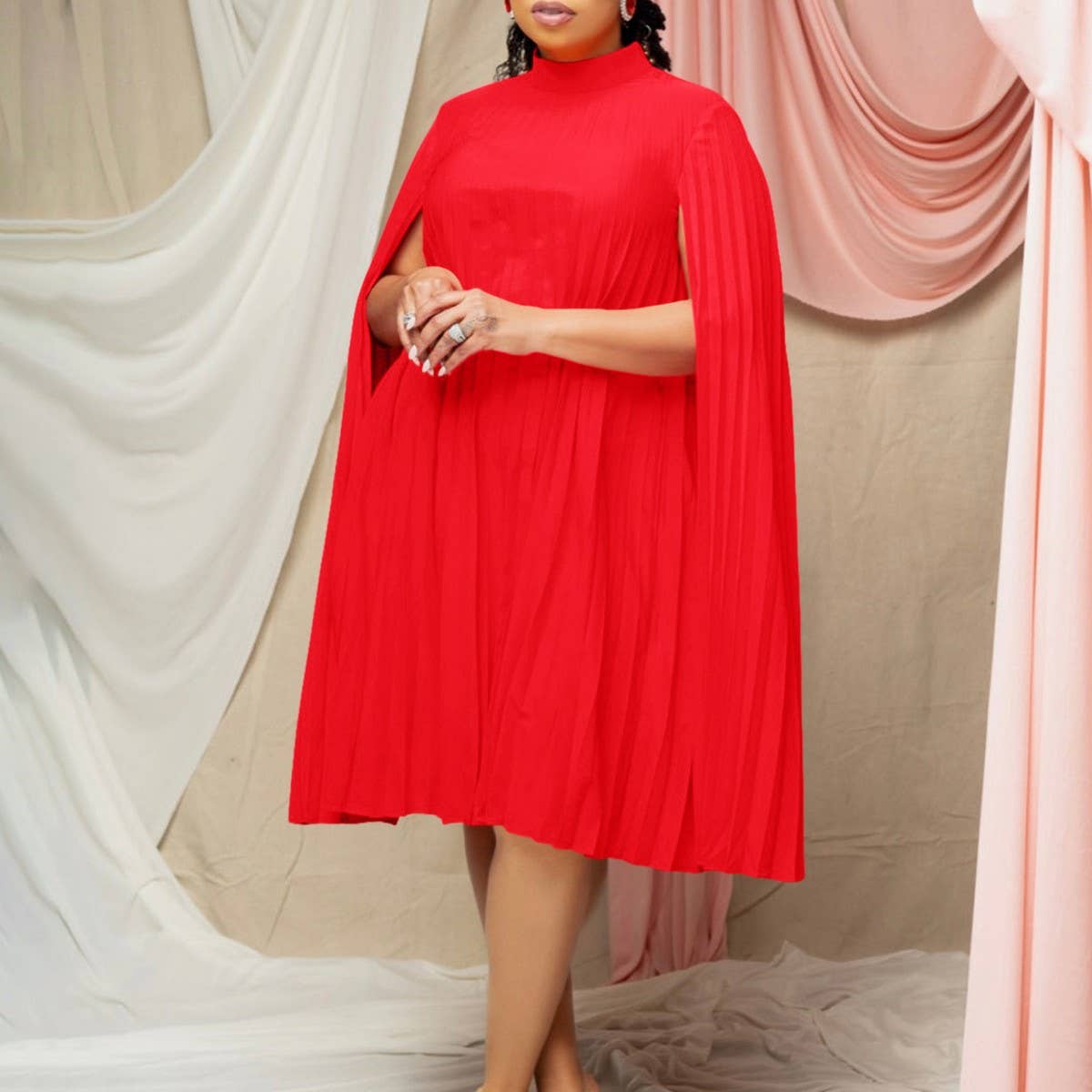 FASHION LOOSE CAPE BAT SLEEVE PLUS SIZE DRESS_CWDMD3703
