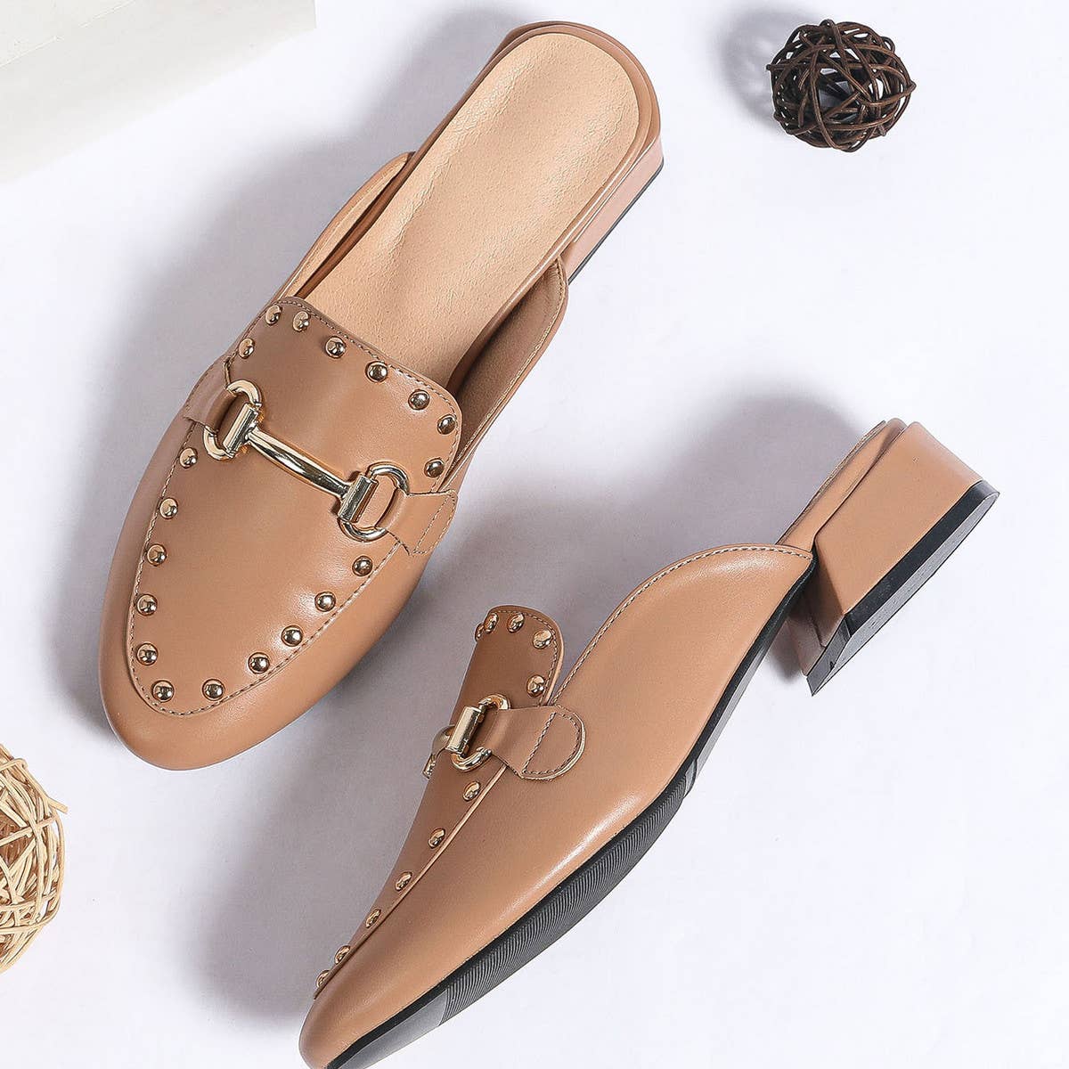 Versatile Mid-Heel Round Head Rivets Mules