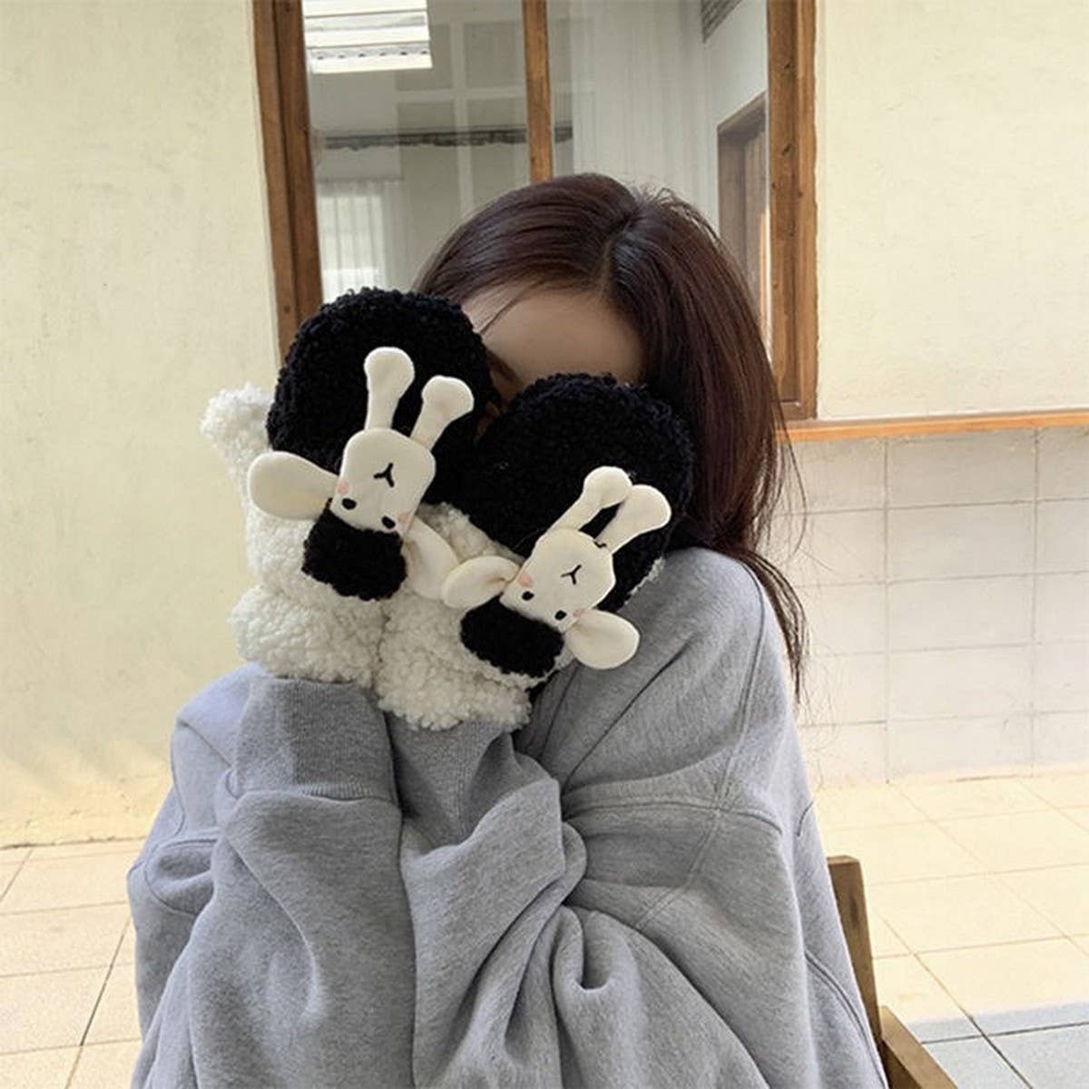CARTOON LAMB WOOL WINTER WARM HALTER GLOVES_CWAG0185