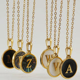 CIRCULAR SHELL ENGLISH LETTER PENDANT NECKLACE_CWAJE0675