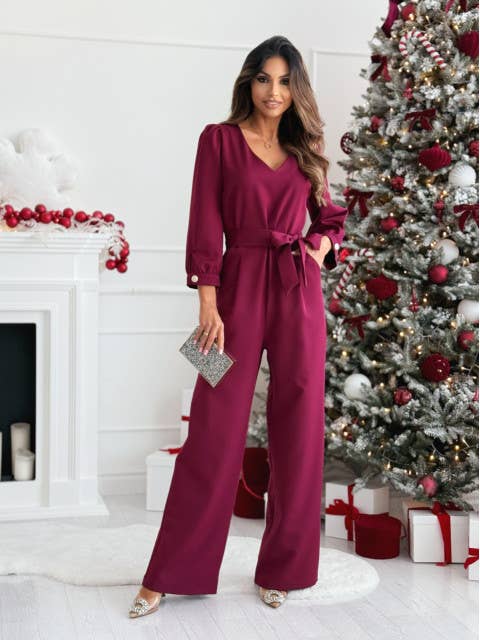 Stylish V-Neck Solid Color Wide-Leg Jumpsuit