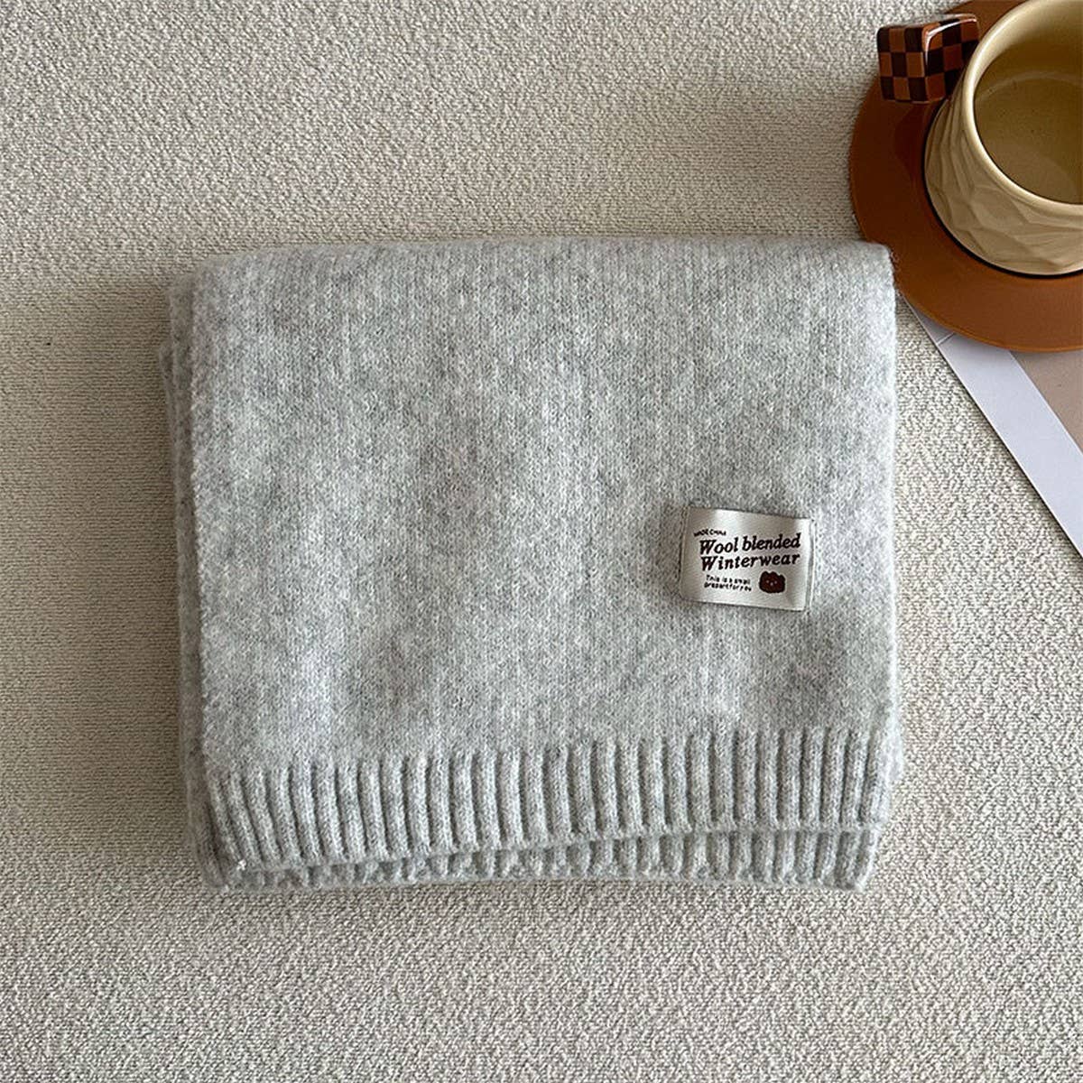 SOLID WOOL BLEND KNIT SCARF FOR WOMEN WARMTH_CWASC2284