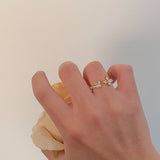 GOLD MULTI LAYER HOLLOW ZIRCONIA SHELL PEARL RING_CWAJE3101