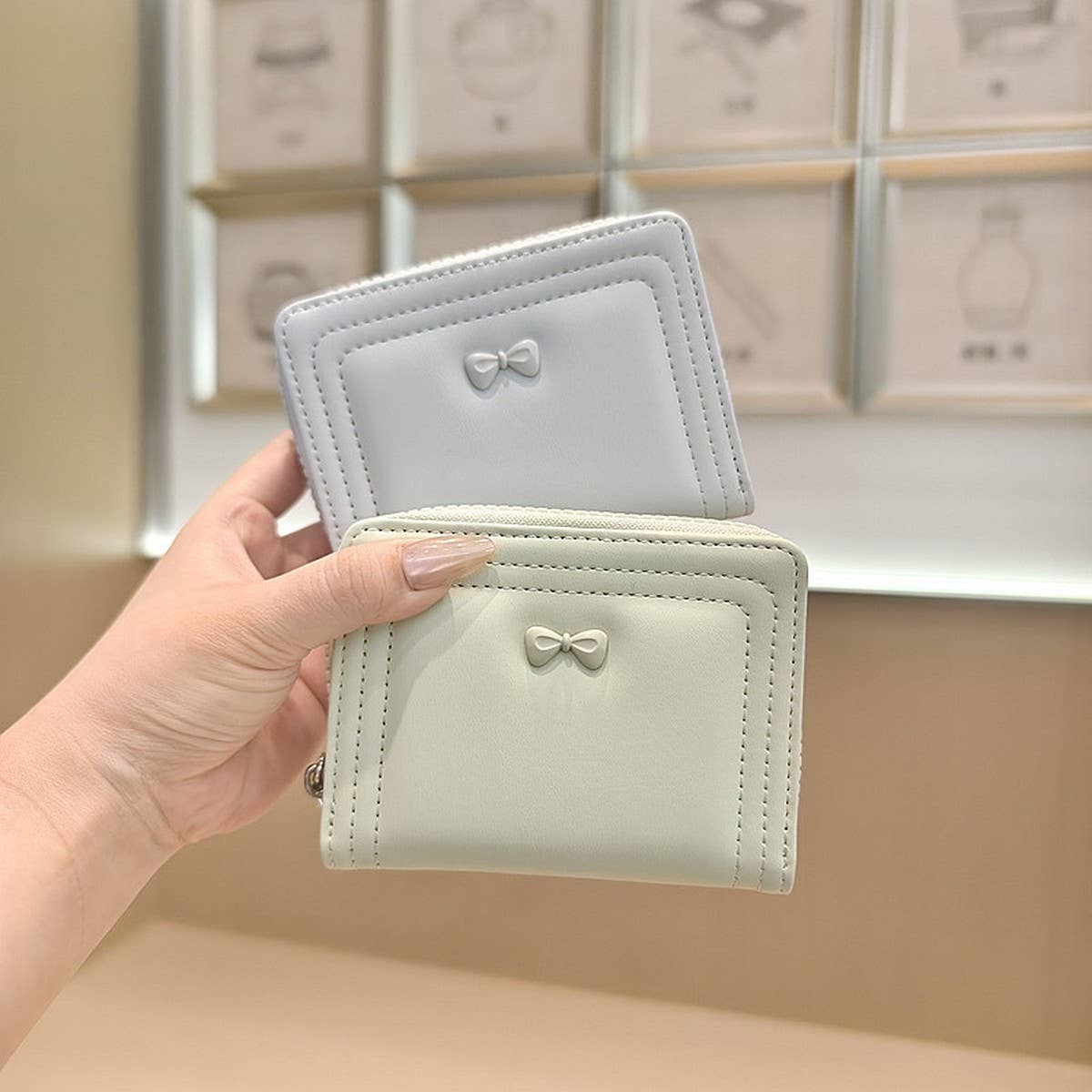 Cute Bow Zip Bifold Wallet For Women_Cwab06227