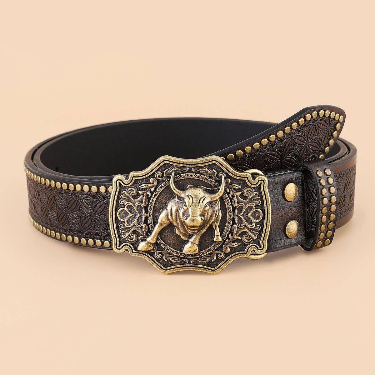 CLASSIC MENS PUNK EMBOSSED LEATHER BELT_CWABE0411
