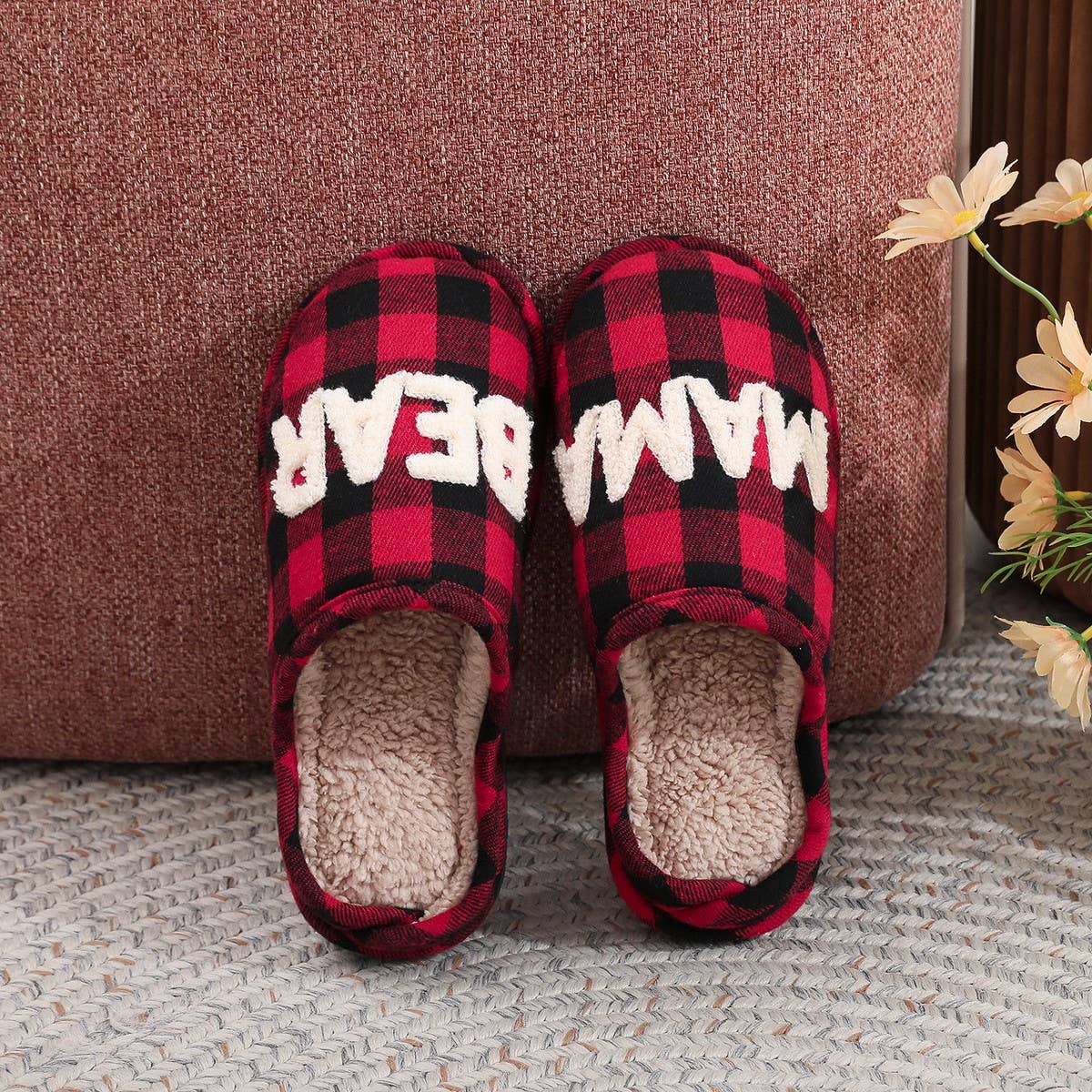 PLAID CHRISTMAS COTTON SLIPPERS WINTER WARM_CWSHF00226