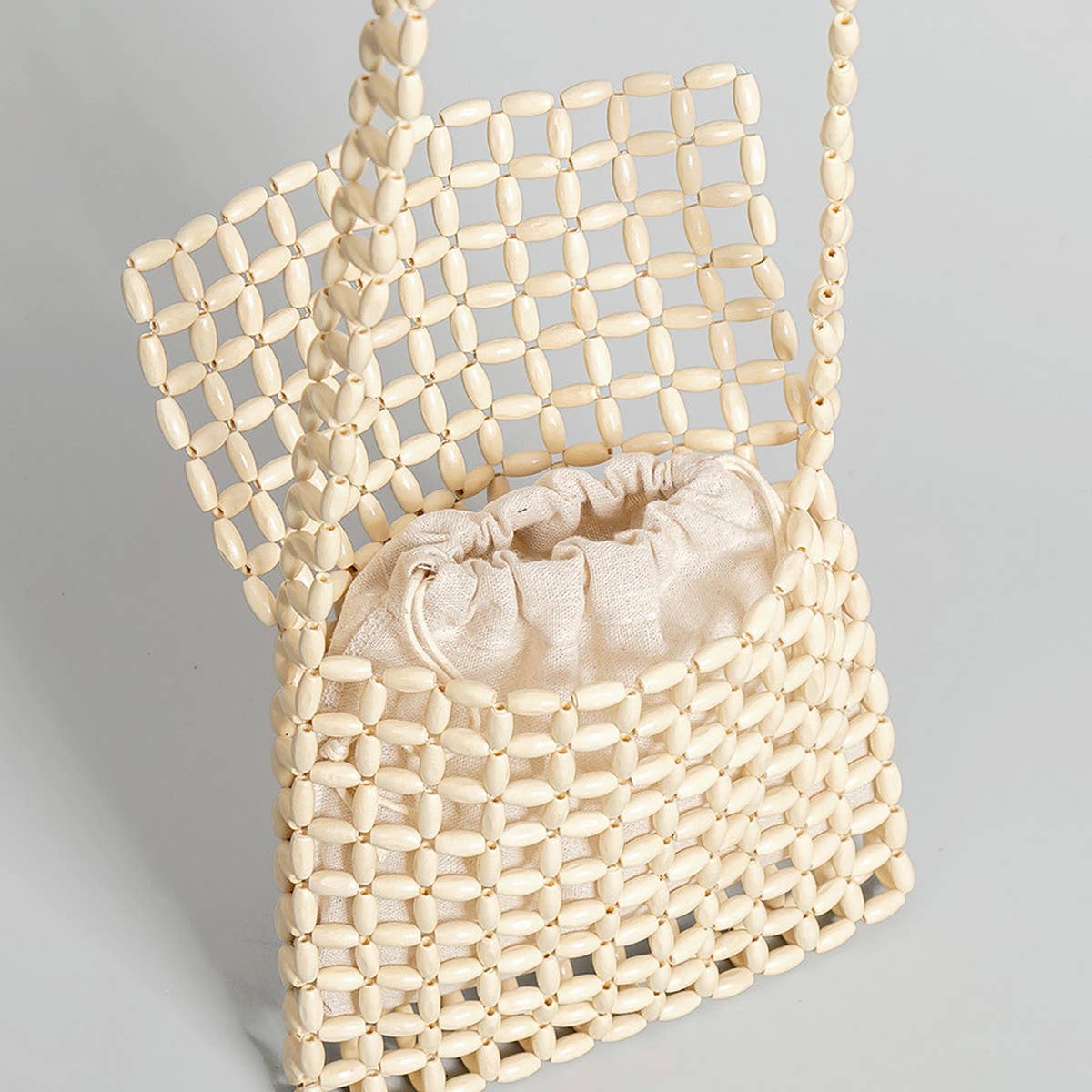 HANDMADE WOODEN BEAD WOVEN SHOULDER BAG_CWAB2009