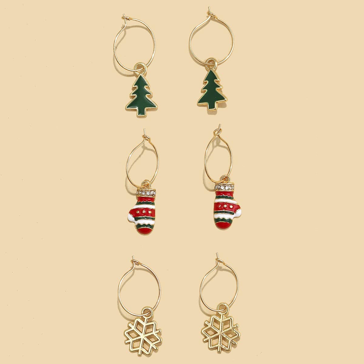 CHRISTMAS PATTERN HOOP AND DROP EARRING SET_CWMM2627