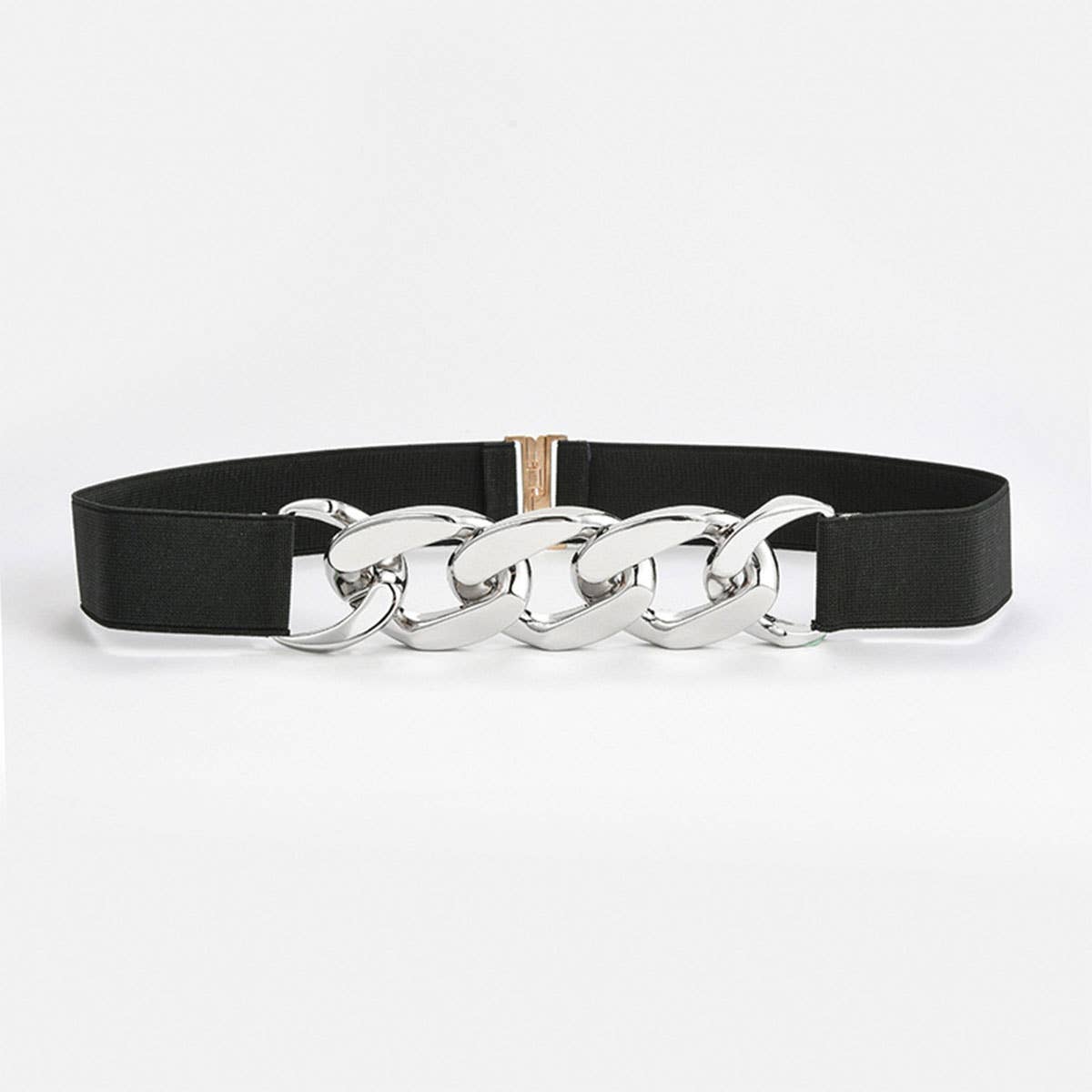 SILVER GOLD CHAIN BLACK STRETCH BELT_CWABE0191