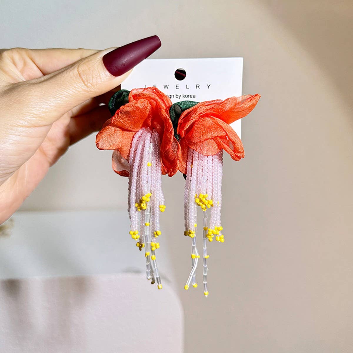 HANDMADE FLORAL TASSEL EARRINGS LONG STATEMENT_CWMM6171