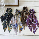 Silk Ink Print Scrunchie With Ribbon Tail_Cwaha07595