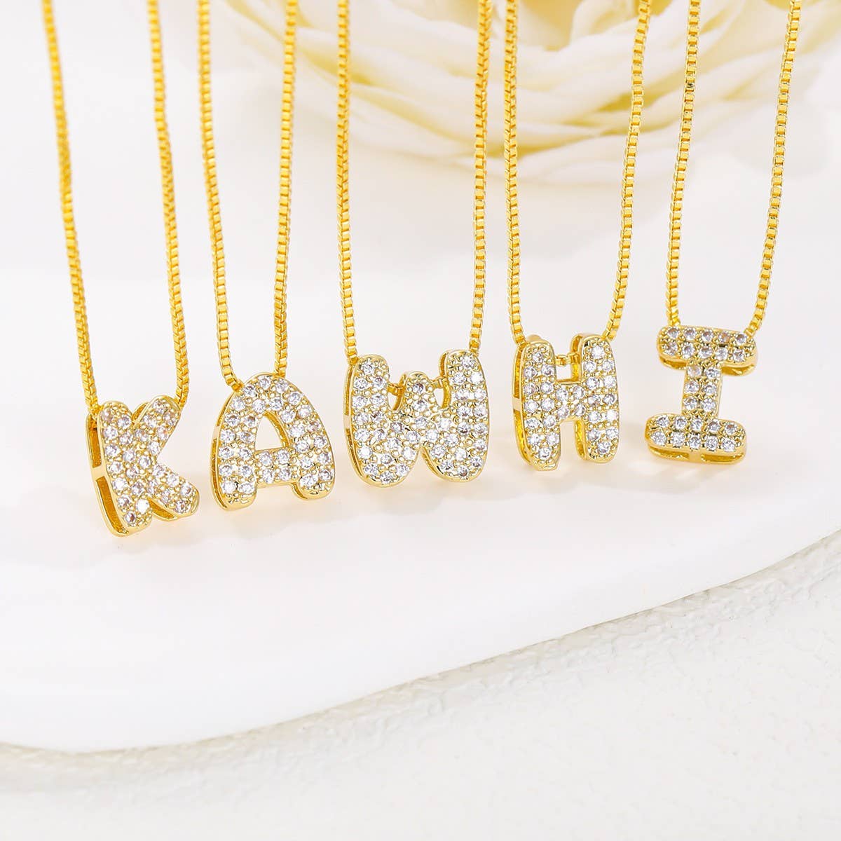 Tiny Zirconia Pendant 26 Letters Necklace_Cwmm5863