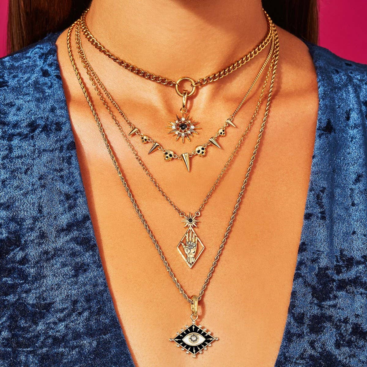 CREATIVE STAINLESS STEEL PALM TOTEM NECKLACE_CWMM5696