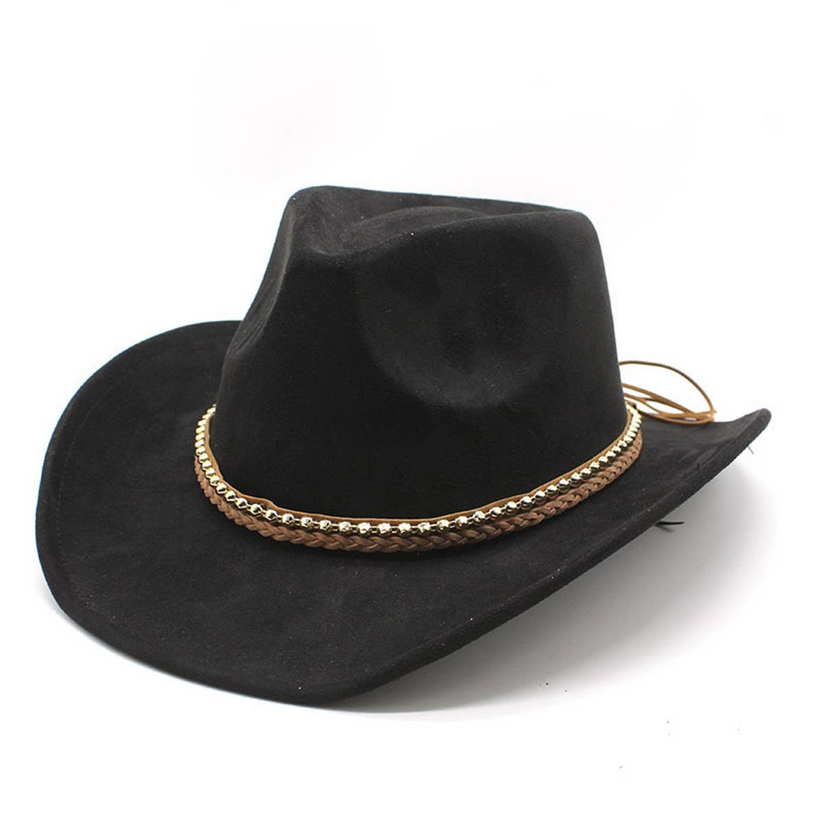 BRAIDED ROPE WESTERN JAZZ COWBOY HAT FAUX SUEDE_CWAH2515