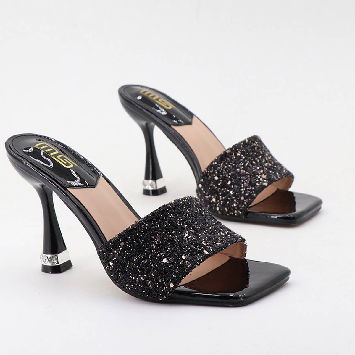 Women Thin Strap Sequined Stiletto Sandals